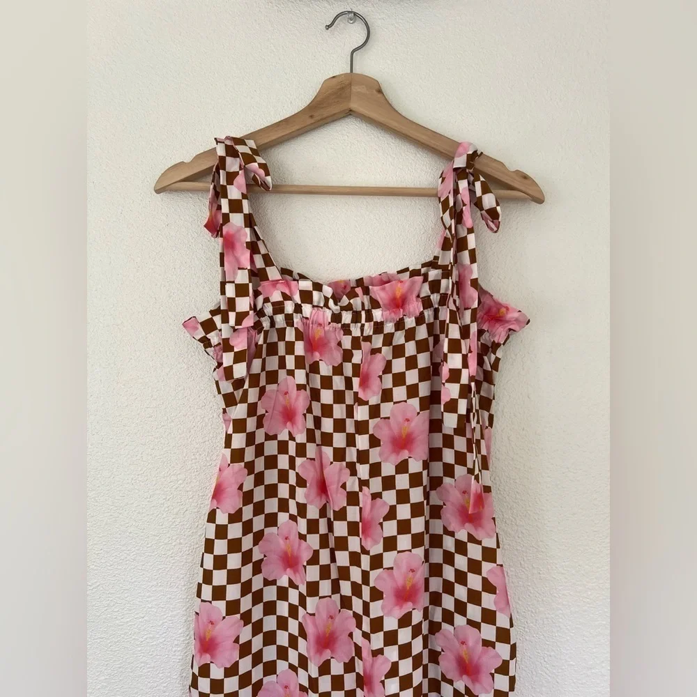 Kira Hawaii Checkered Hibiscus Jumpsuit